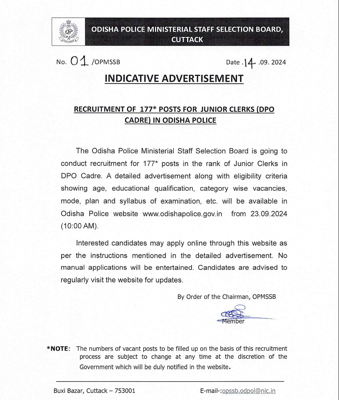 Odisha Police Junior Clerk Recruitment 2024 Notification Released for 177 Posts_3.1