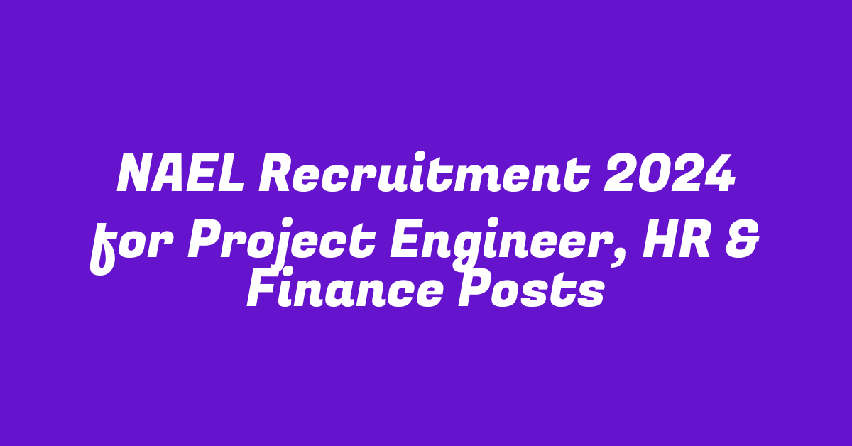 NAEL Recruitment 2024 for Project Engineer, HR & Finance Posts