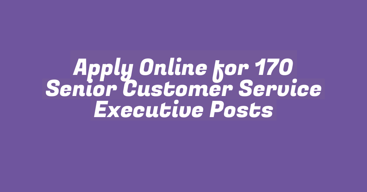 Apply Online for 170 Senior Customer Service Executive Posts