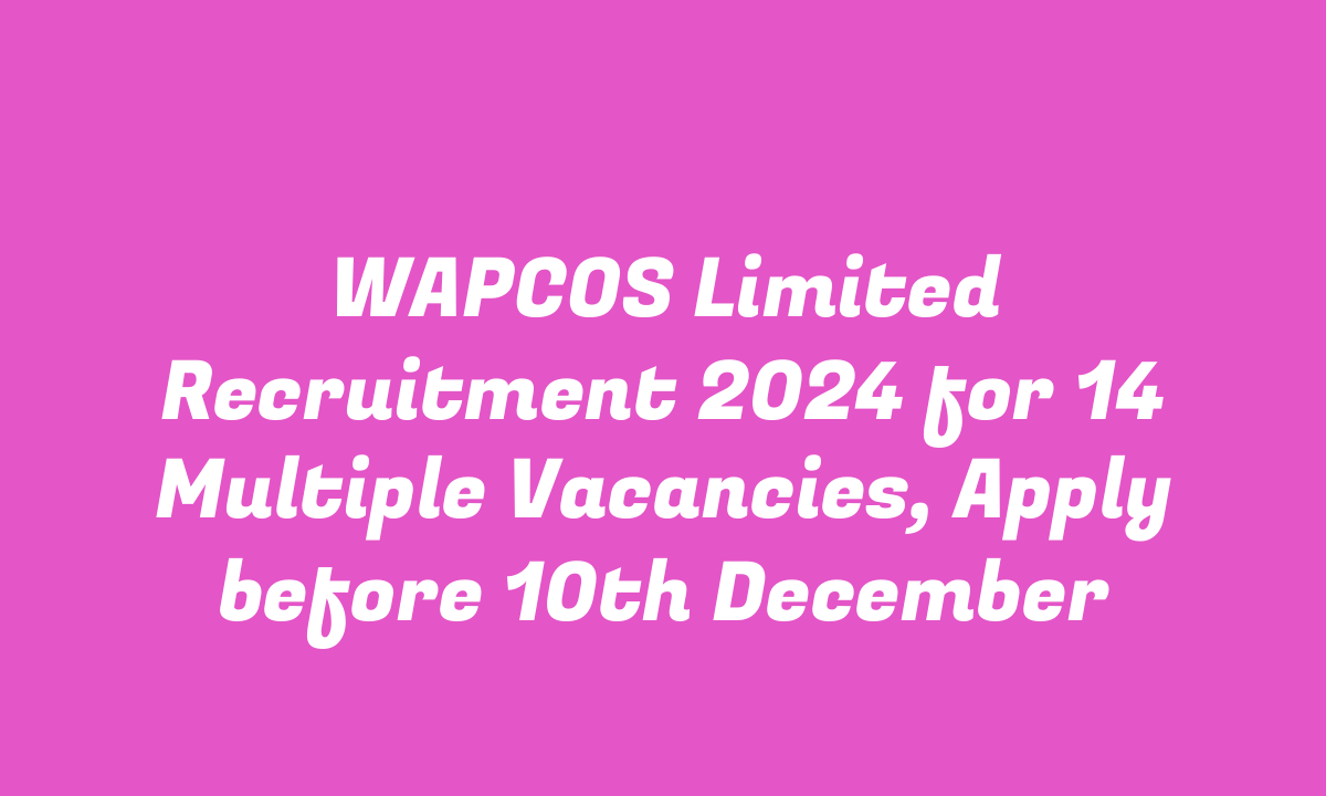 WAPCOS Limited Recruitment 2024 for 14 Multiple Vacancies, Apply before 10th December