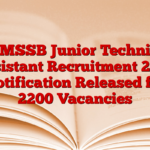 RSMSSB Junior Technical Assistant Recruitment 2025 Notification Released for 2200 Vacancies