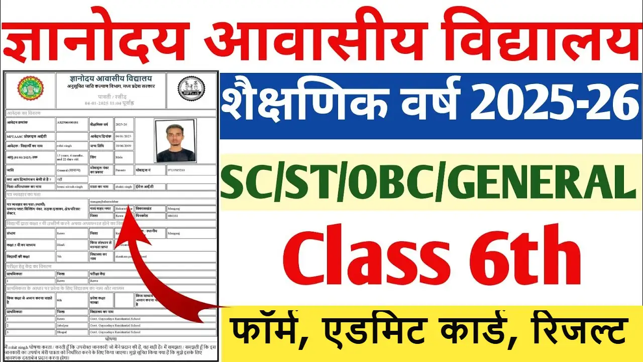 Gyanodaya Vidhyalaya Entrance Exam 2025-26 : शासकीय ज्ञानोदय आवासीय विद्यालयों में कक्षा 6 में प्रवेश परीक्षा 2025-26