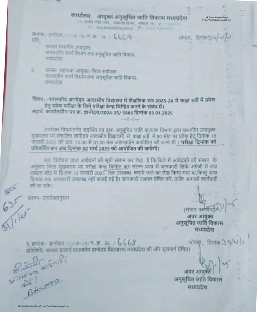 Gyanodaya Vidhyalaya Entrance Exam 2025-26 : शासकीय ज्ञानोदय आवासीय विद्यालयों में कक्षा 6 में प्रवेश परीक्षा 2025-26