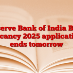 Reserve Bank of India BMC Vacancy 2025 application ends tomorrow