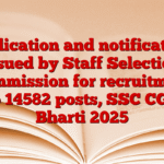 Application and notifications issued by Staff Selection Commission for recruitment to 14582 posts, SSC CGL Bharti 2025